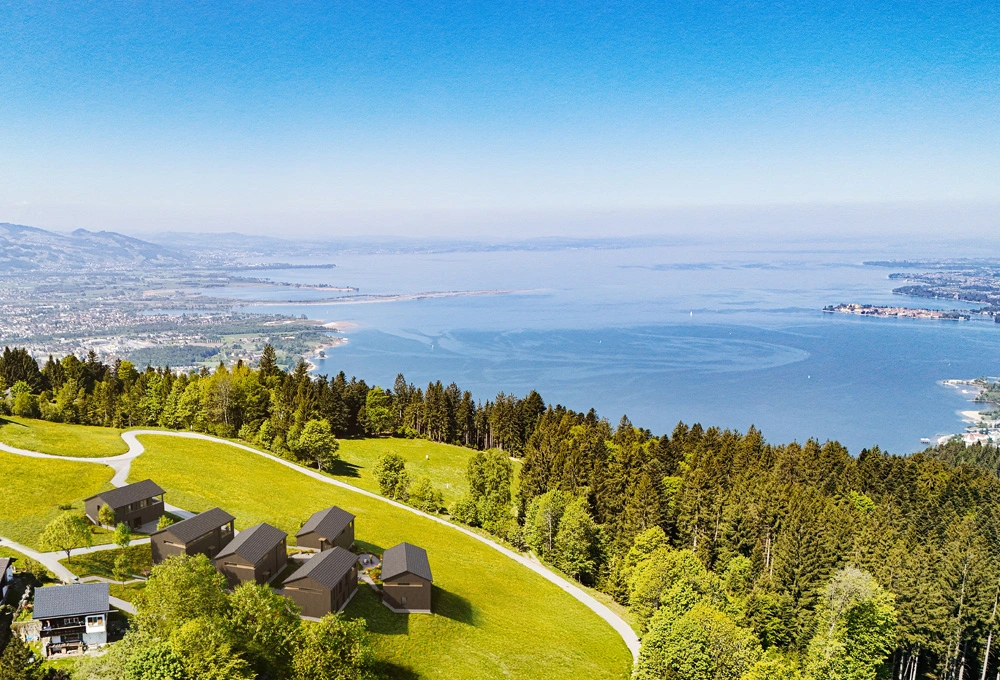 Seensucht Bergchalet Luftaufnahme